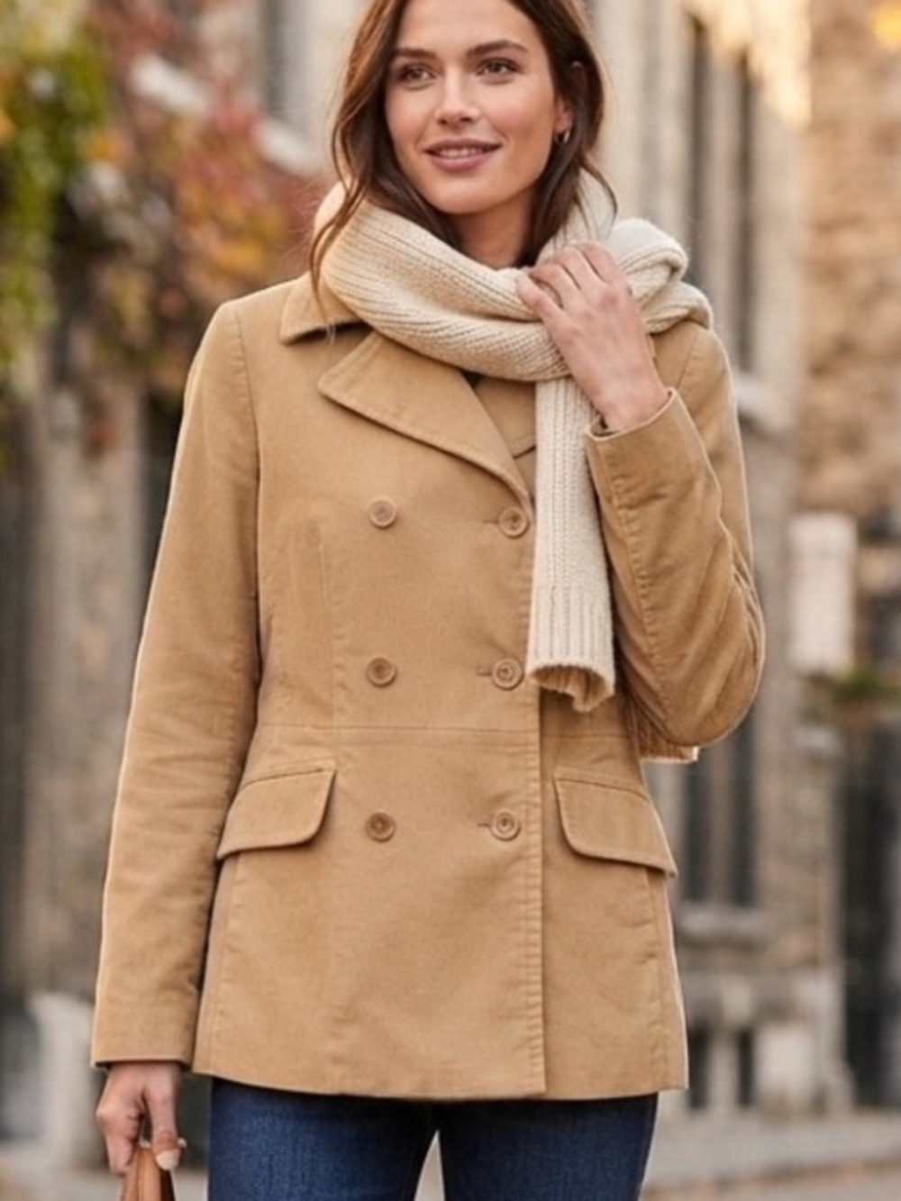 Gap Classic Camel Double-Breasted Pea Coat Size M Cotton Blend Utility Jacket